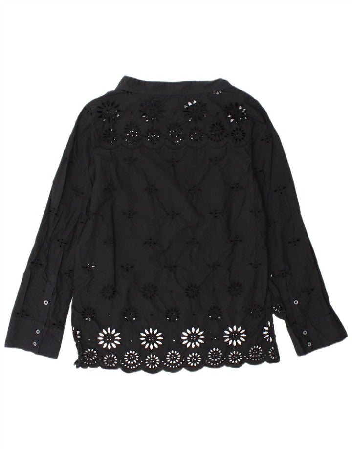 Damska bluzka z długim rękawem J. CREW US 2 XS, czarna, bawełniana w kwiaty