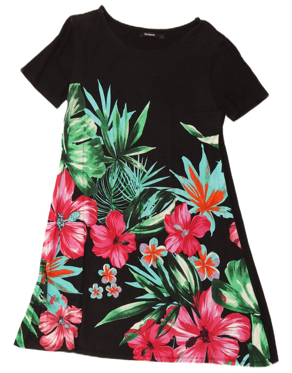 Desigual damska sukienka o linii A UK 14, duża, czarna w kwiaty