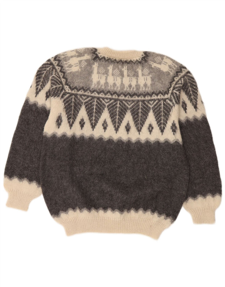 Vintage męski sweter z okrągłym dekoltem, mały szary Fair Isle