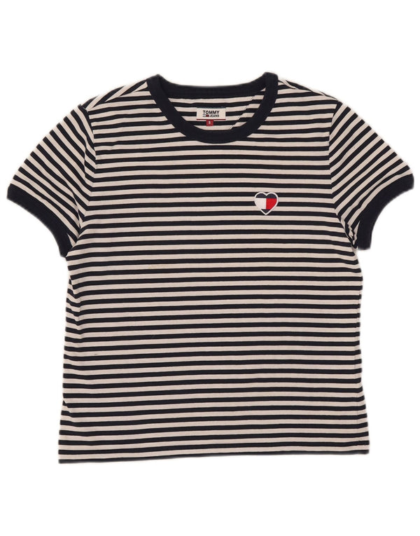 Damska krótka koszulka Tommy Hilfiger Top UK 10, mała, bawełniana w granatowe paski