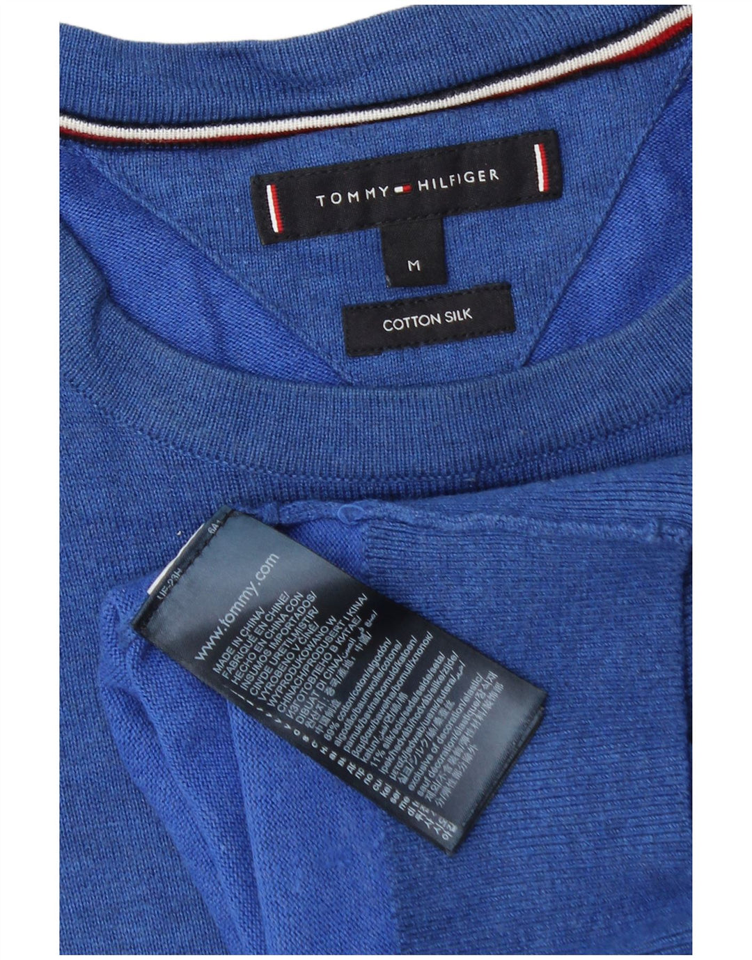 Męski sweter z okrągłym dekoltem Tommy Hilfiger, średnioniebieski, bawełniany