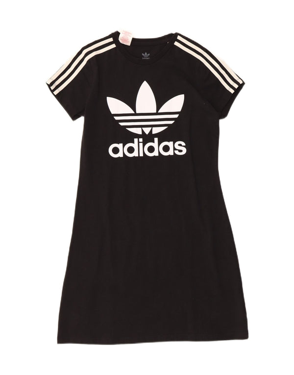 ADIDAS Girls Graphic T-Shirt Dress 13-14 Years Black Cotton