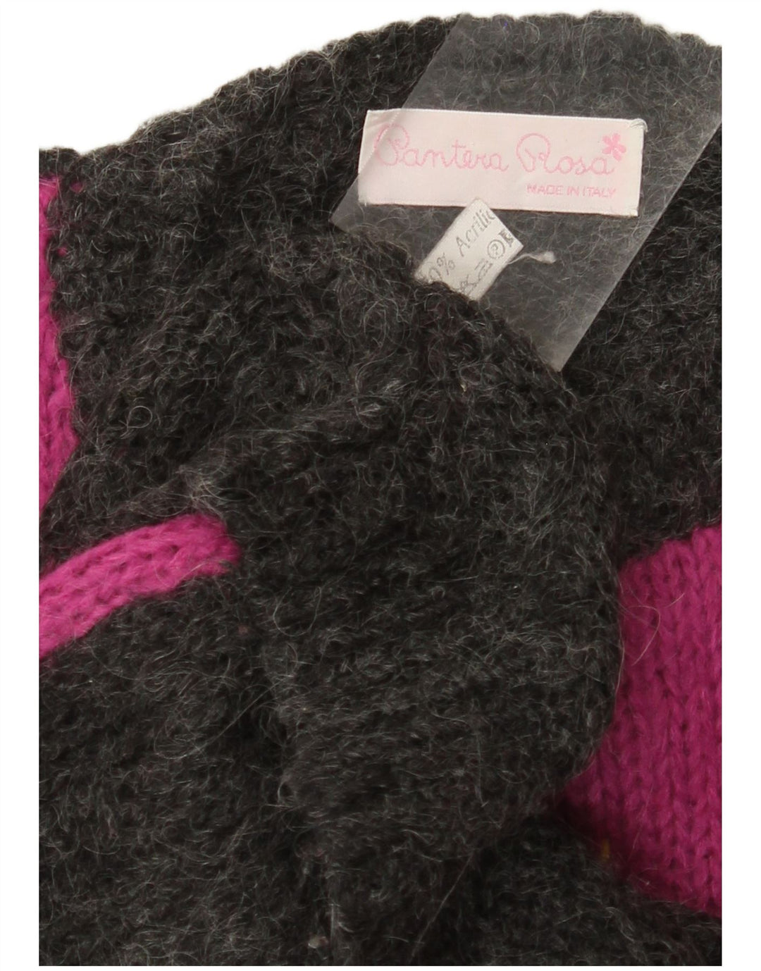 Sweter damski VINTAGE z okrągłym dekoltem UK 14, duży, szary, z blokami kolorów