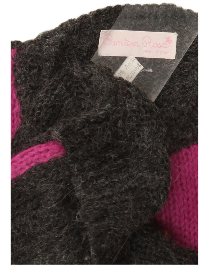 Sweter damski VINTAGE z okrągłym dekoltem UK 14, duży, szary, z blokami kolorów