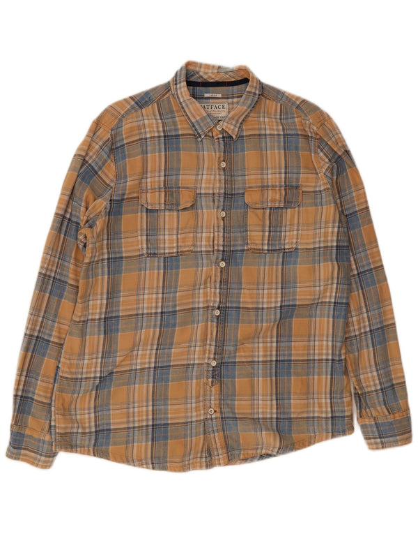 Fat Face Mens Indigo Regular Fit Flannel Shirt Large Beige Plaid Cotton