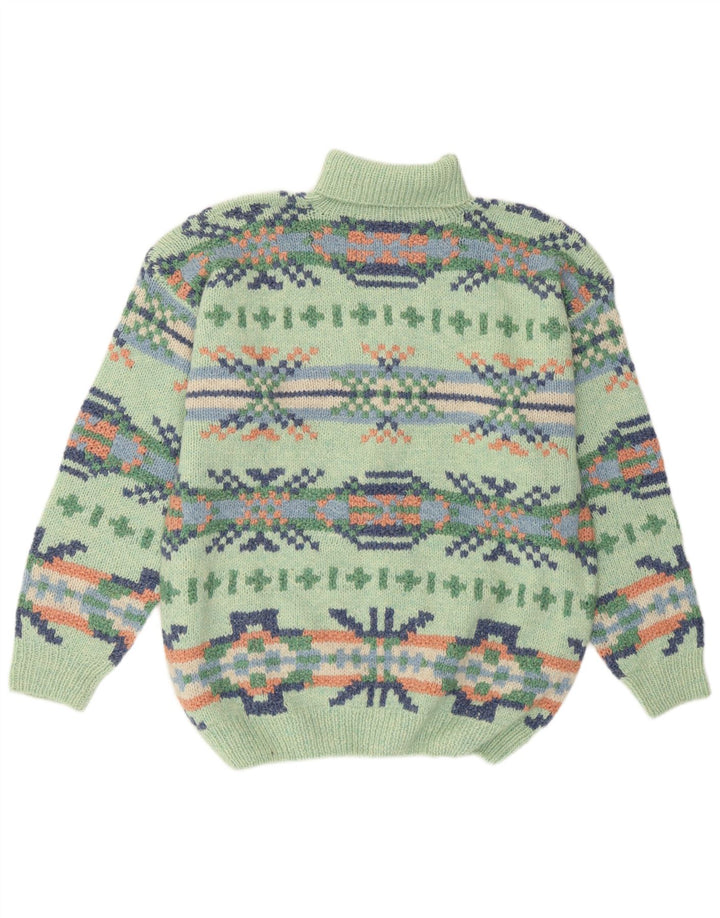 Vintage damski sweter z wywijanym dekoltem, UK 16, duży, zielony Aztec