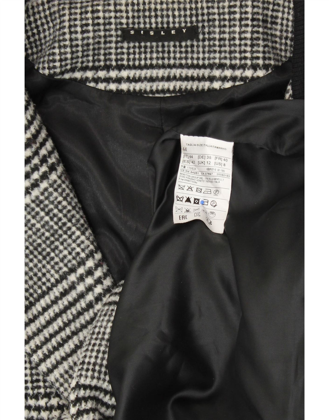 SISLEY Womens Overcoat UK 12 Medium  Grey Houndstooth