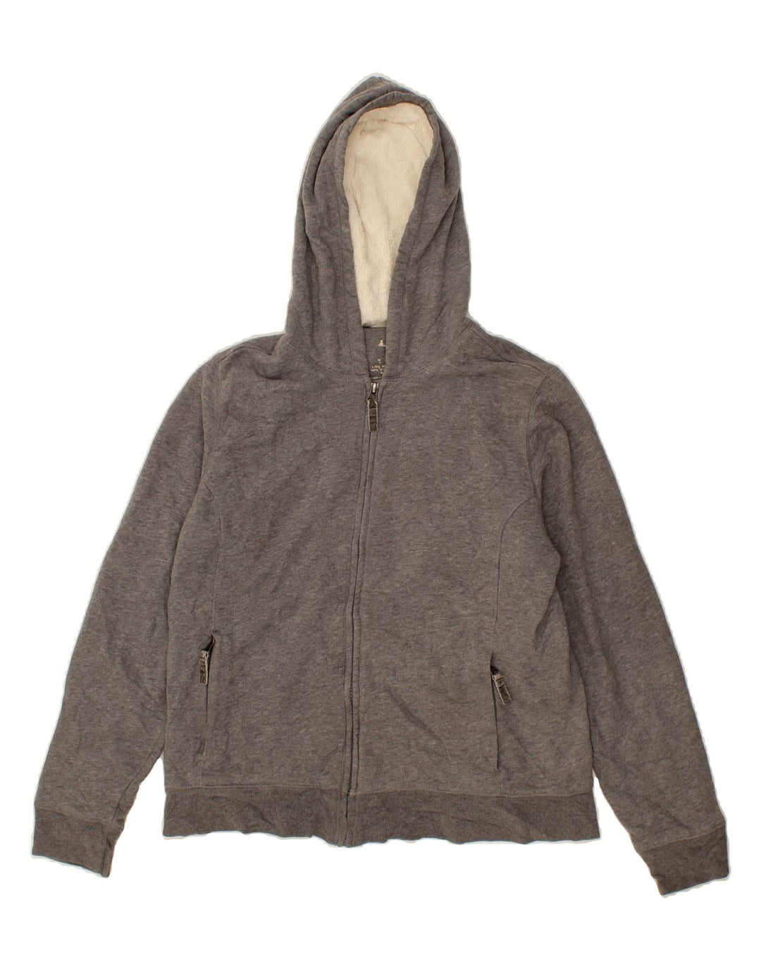 L.L.BEAN Womens Zip Hoodie Sweater UK 14 Medium Grey Cotton Vintage L.L.Bean and Second-Hand L.L.Bean from Messina Hembry 