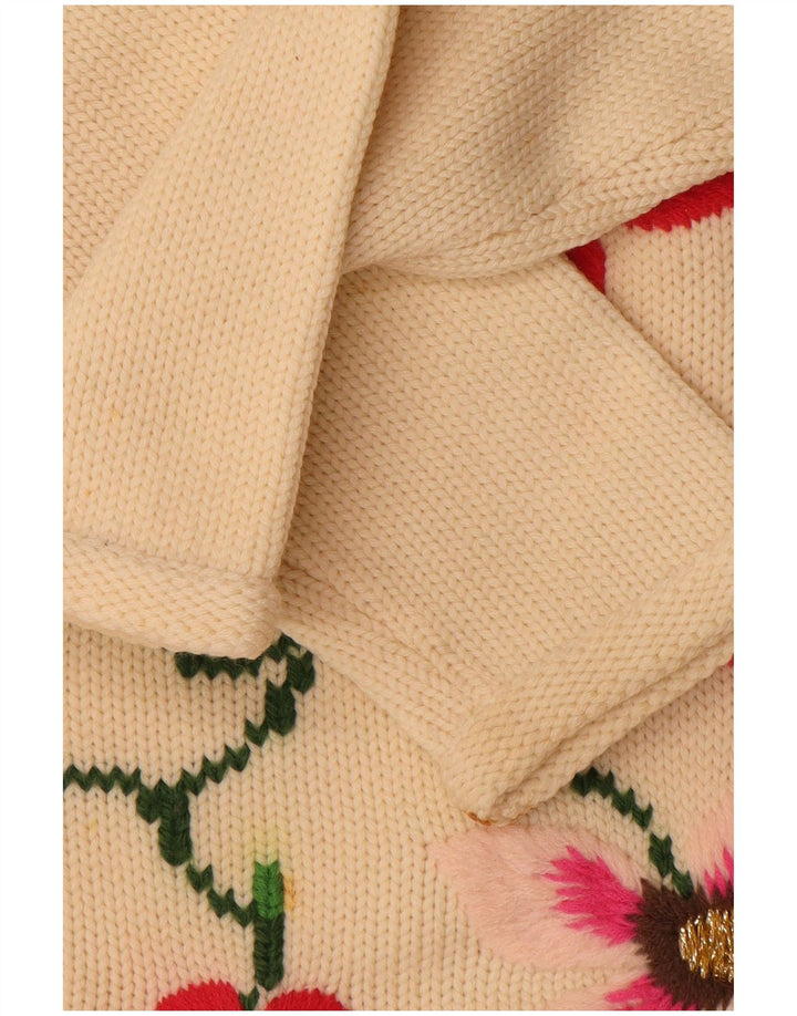 Sweter damski w stylu vintage z okrągłym dekoltem UK 14, średni, w kolorze złamanej bieli, w kwiaty