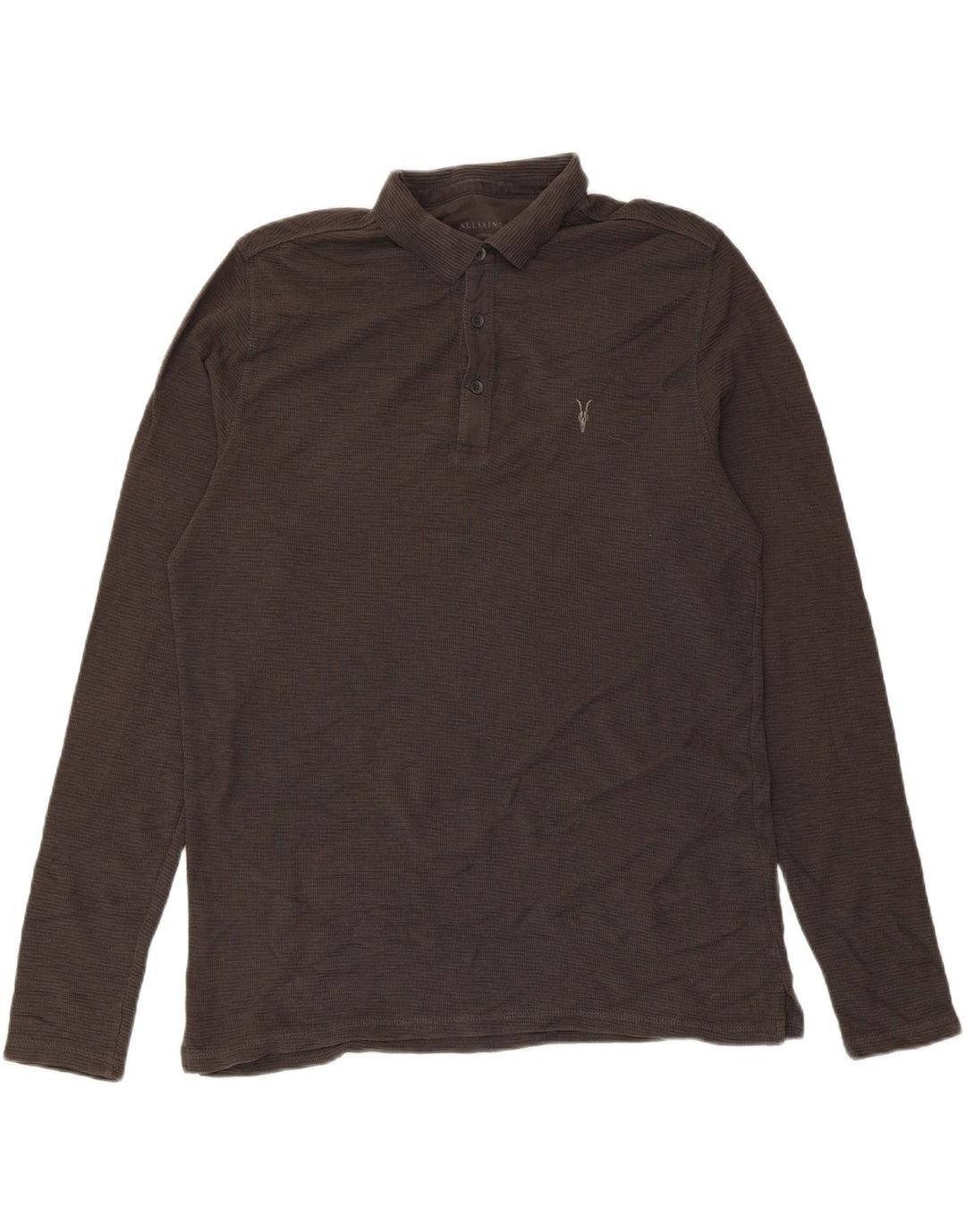 Męska koszulka polo All Saints z długim rękawem, średnioszara, bawełniana