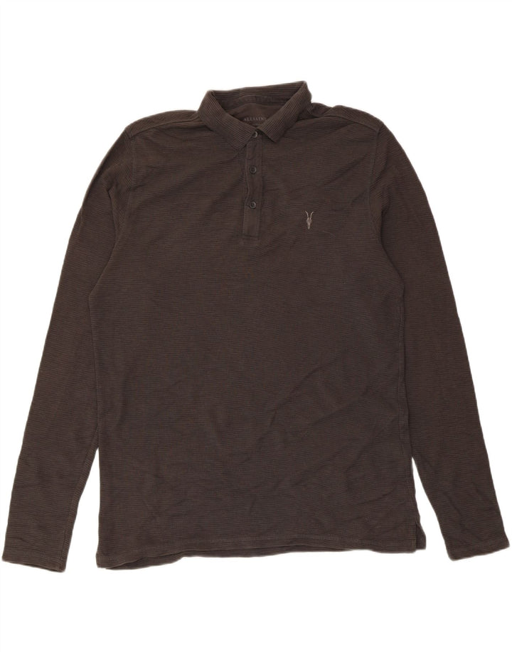 Męska koszulka polo All Saints z długim rękawem, średnioszara, bawełniana