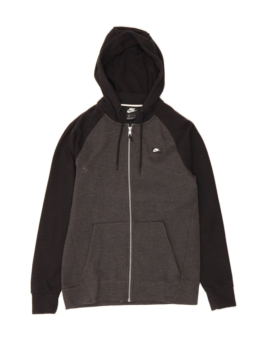NIKE Mens Zip Hoodie Sweater Small Grey Colourblock Cotton Vintage Nike and Second-Hand Nike from Messina Hembry 