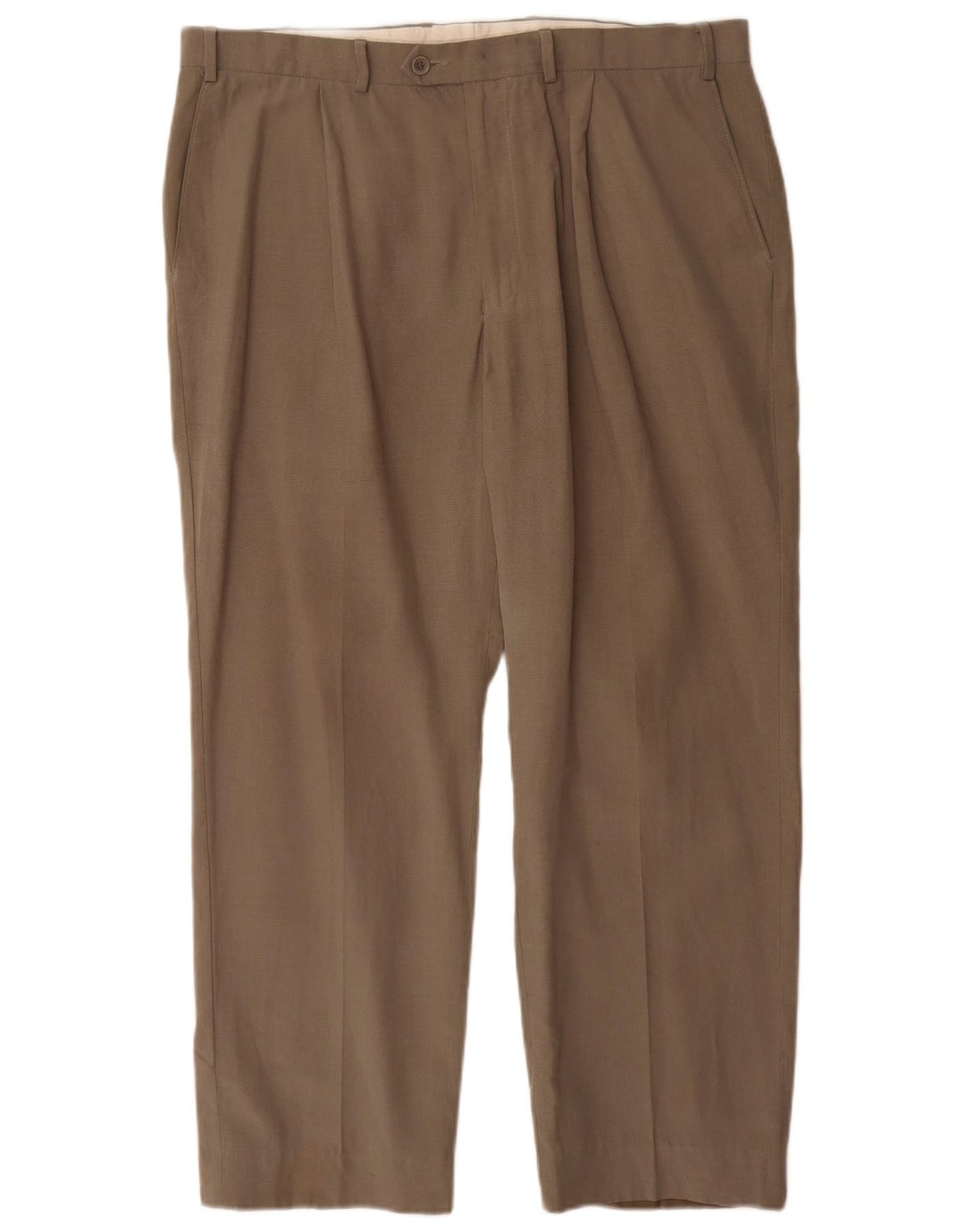 Męskie proste spodnie garniturowe Marks & Spencer W38 L29 Khaki Lyocell