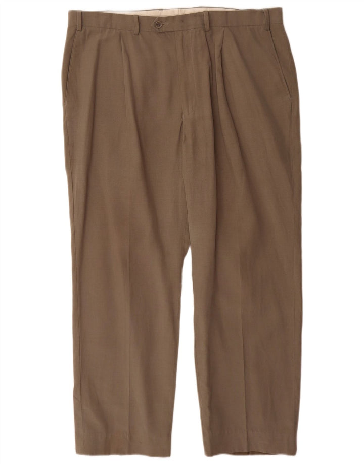 Męskie proste spodnie garniturowe Marks & Spencer W38 L29 Khaki Lyocell