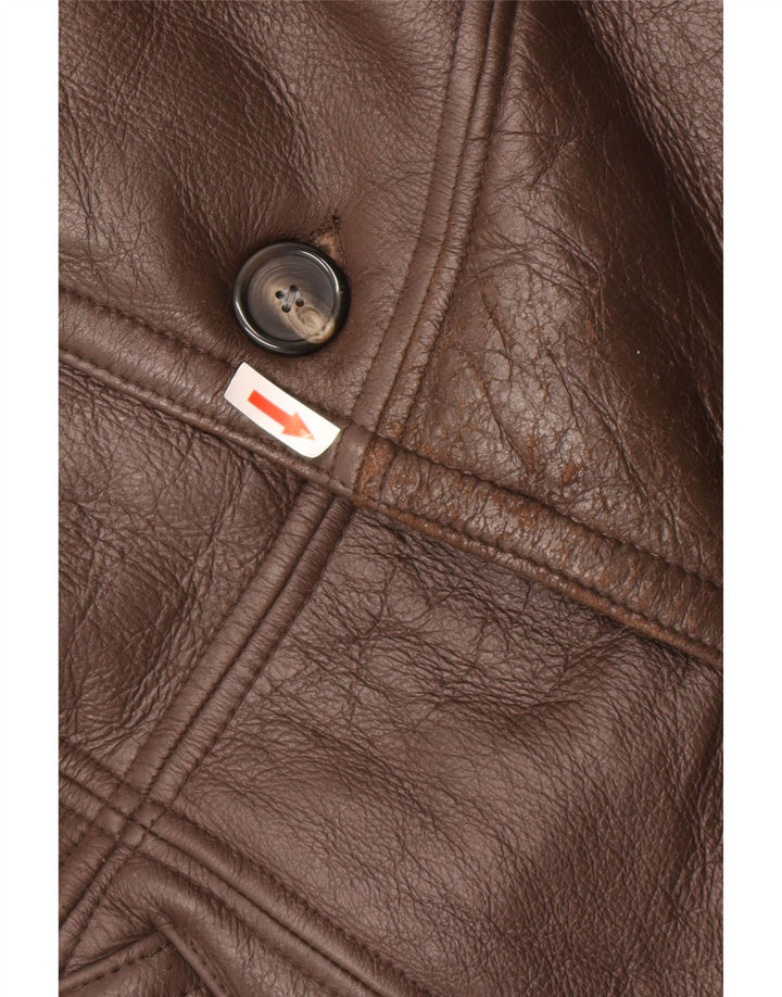 Vintage męski płaszcz z owczej skóry UK 36, mała brązowa skóra