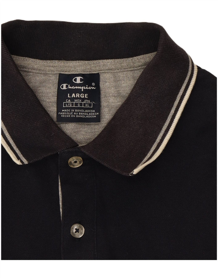 CHAMPION Mens Polo Shirt Large Navy Blue Cotton