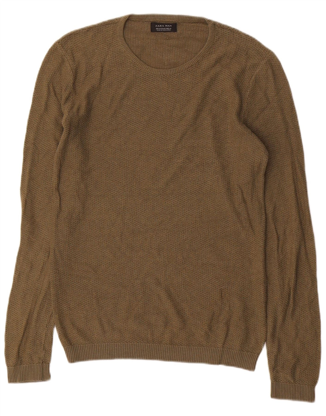 Męski sweter z okrągłym dekoltem Zara, średni khaki, akryl