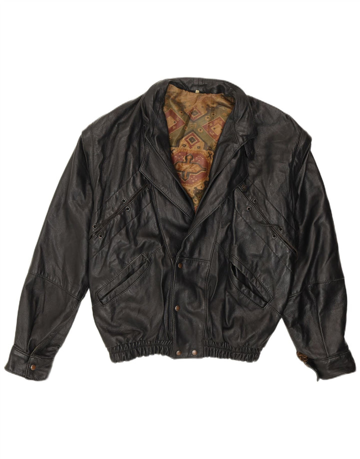 Vintage damska kurtka skórzana o luźnym kroju UK 14, średnia czarna