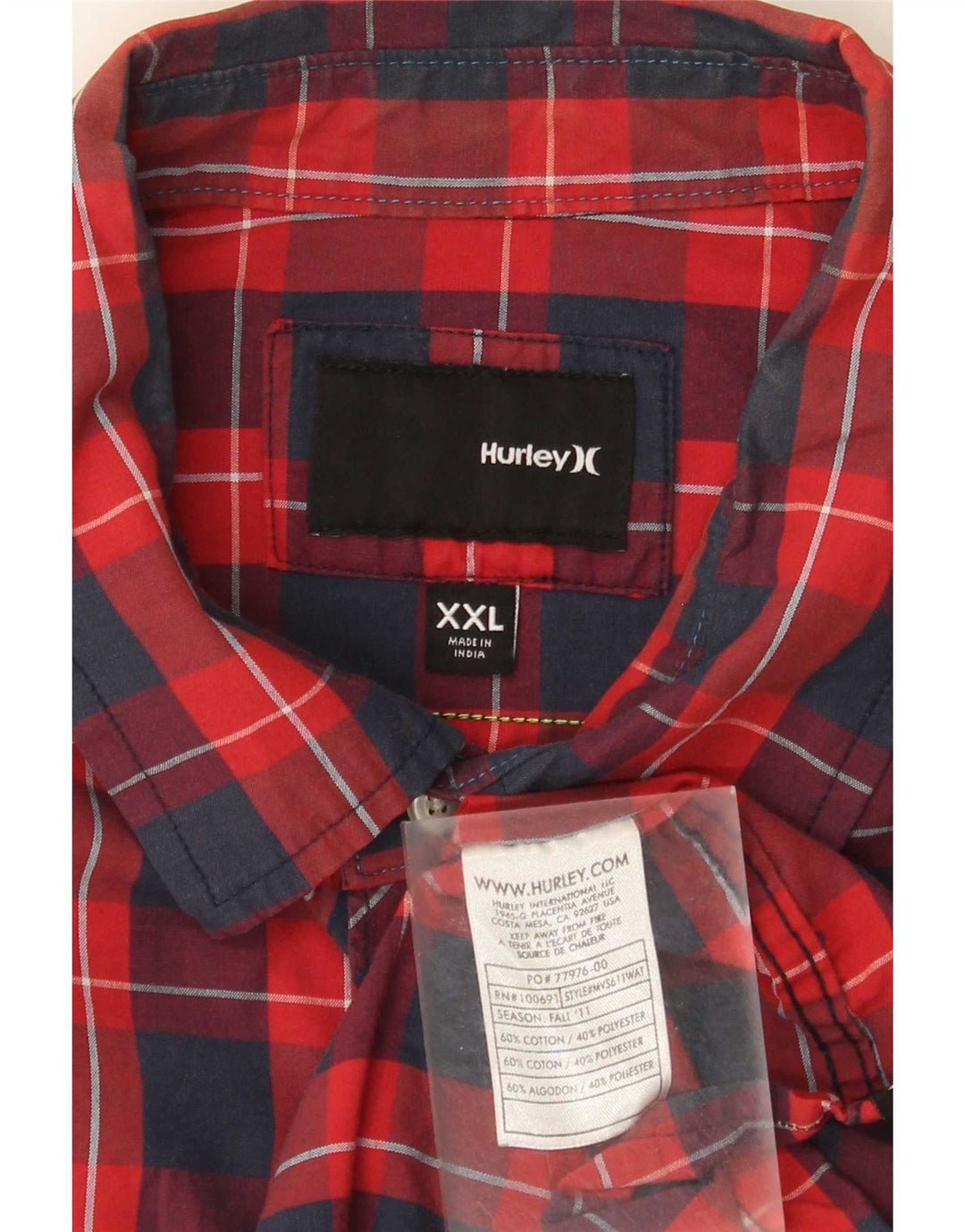 Męska koszulka z krótkim rękawem Hurley z grafiką, 2XL, bawełniana w czerwoną kratę