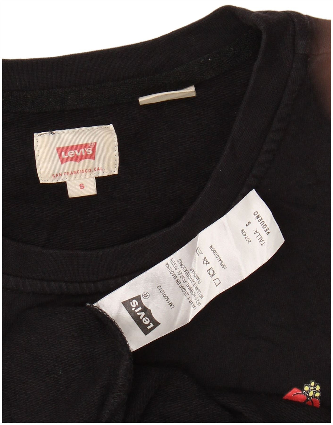 Damska bluza z grafiką LEVI'S, UK 10, mała, czarna, z bawełny w kwiaty
