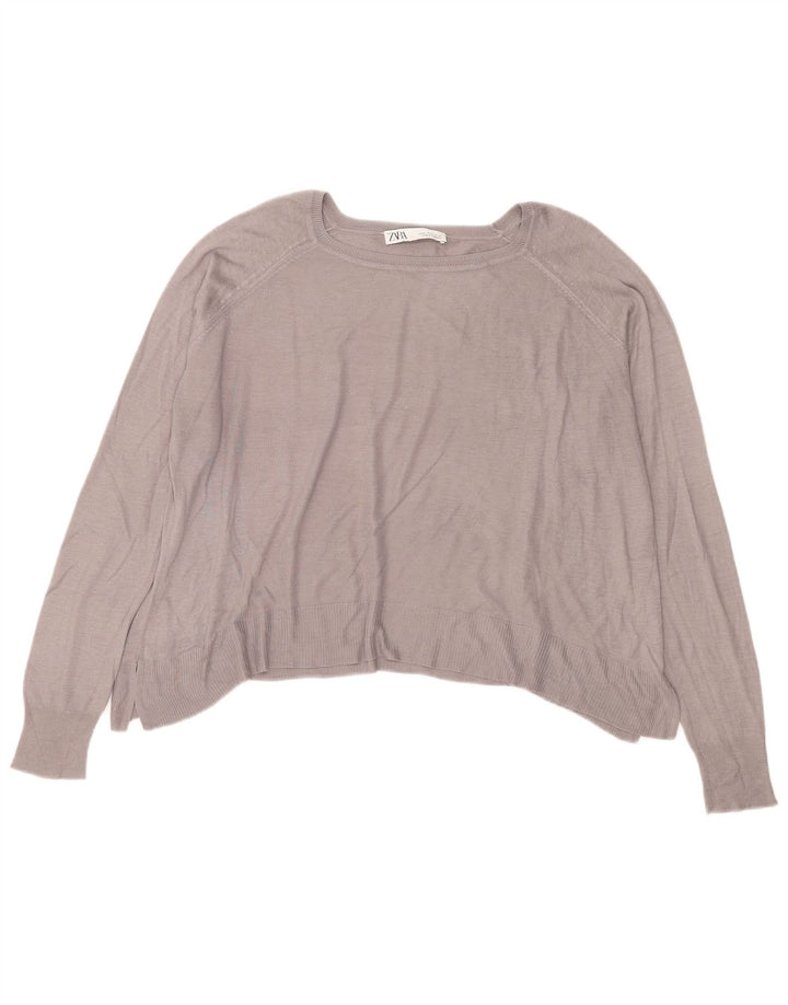 Damski sweter ZARA Crop Oversize z dekoltem w łódkę UK 14 Średni szary