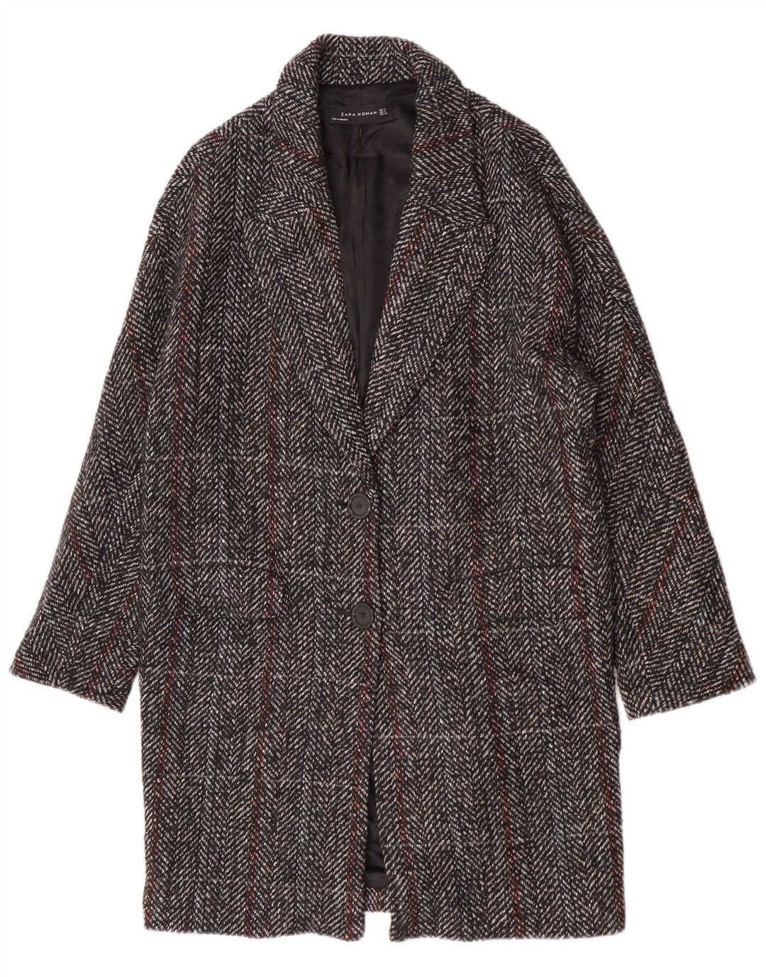 Płaszcz damski Zara UK 14 Średni szary, wełniany w kratkę