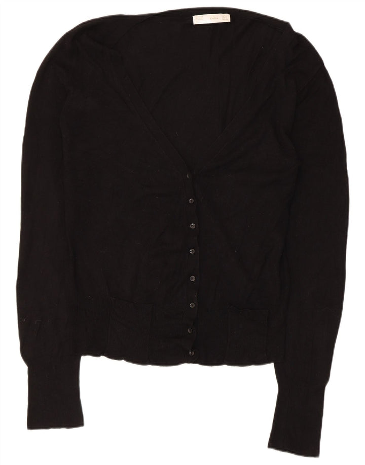 Sweter damski Zara Cardigan UK 14, duży czarny sztuczny jedwab