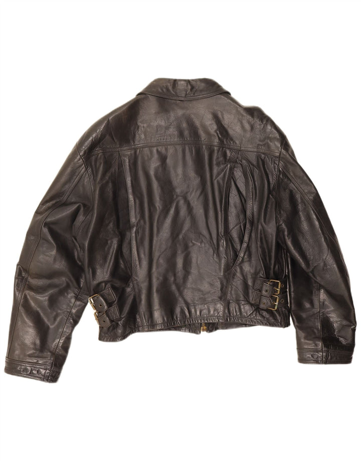 Vintage damska kurtka skórzana Crop IT 52 2XL czarna skóra