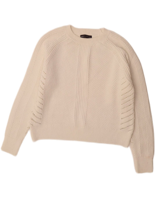 Marks & Spencer Damski sweter z dekoltem w łódkę, UK 14, średni biały bawełniany
