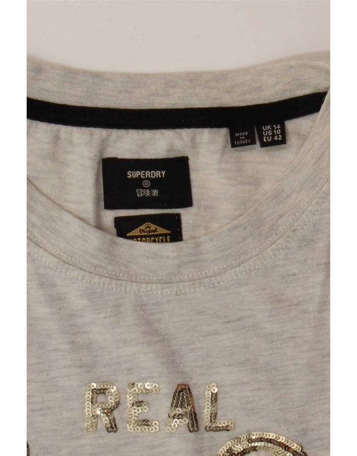Damska koszulka z grafiką Superdry Top UK 14, duża, szara