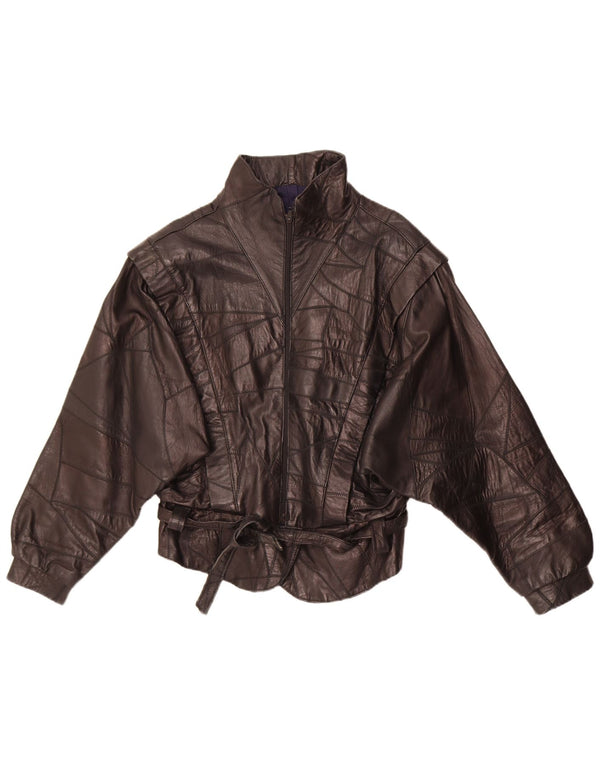 Vintage damska kurtka skórzana UK 12, średnia czarna patchworkowa