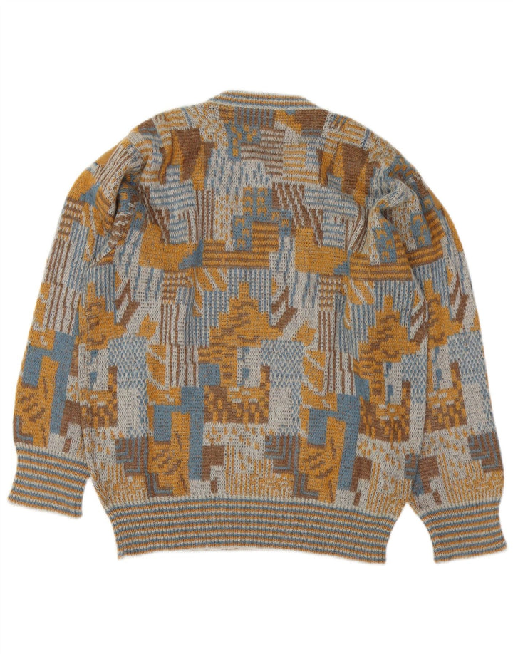 Vintage męski sweter z wycięciem pod szyją, duży, wielokolorowy, geometryczny