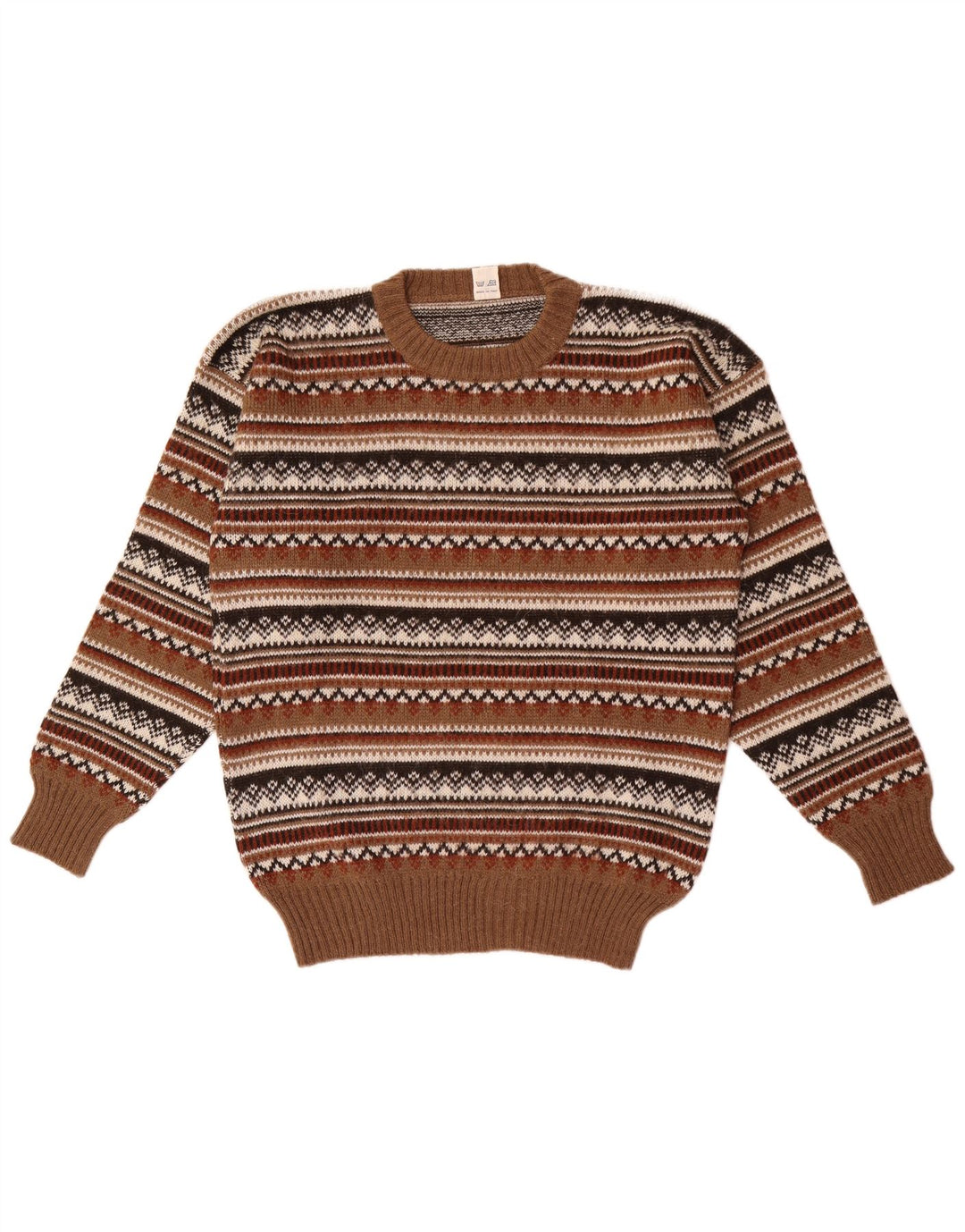 Vintage męski sweter z okrągłym dekoltem IT 50 średni brąz Fair Isle