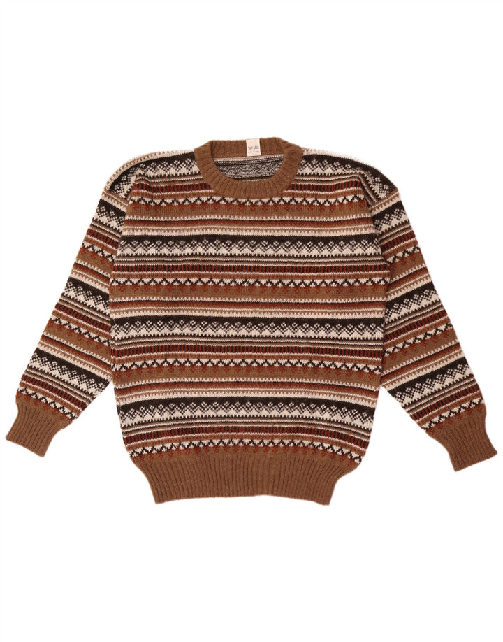 Vintage męski sweter z okrągłym dekoltem IT 50 średni brąz Fair Isle
