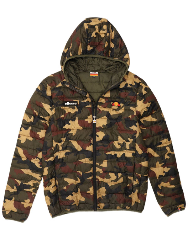 Ellesse Mens Hooded Padded Jacket UK 38 Medium Khaki Camouflage Polyester