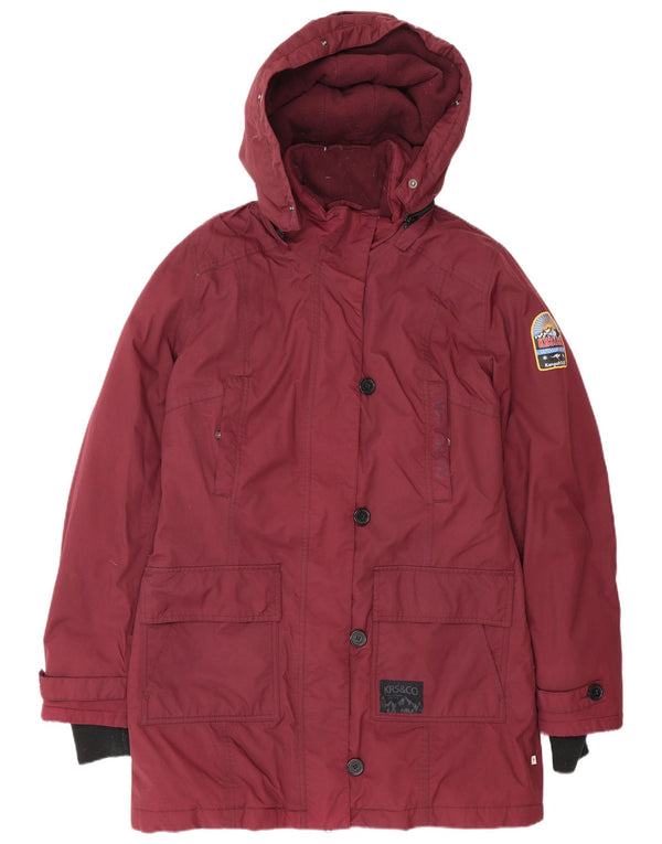 Kangaroos Womens Hooded Parka Jacket UK 14 Large Burgundy Polyamide