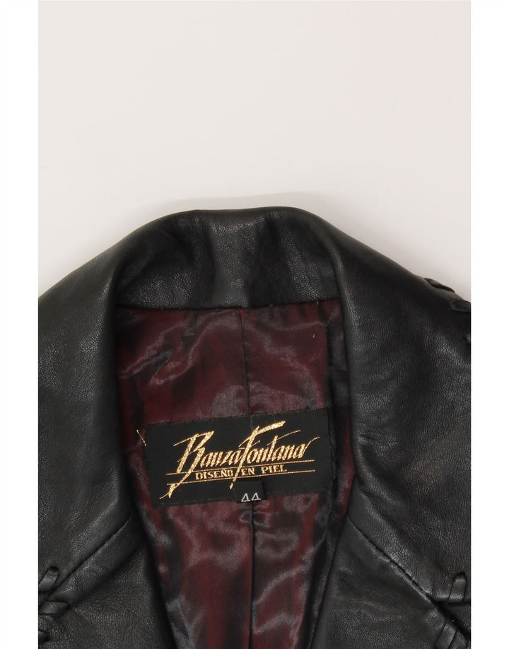 BAUZA FONTANA Womens 2 Button Blazer Jacket IT 44 Medium Black Leather Vintage Bauza Fontana and Second-Hand Bauza Fontana from Messina Hembry 