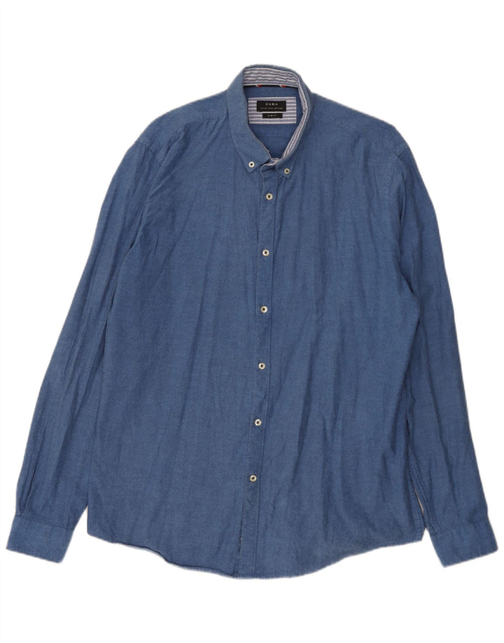 Koszula męska Zara Slim Fit, duża, niebieska, bawełniana