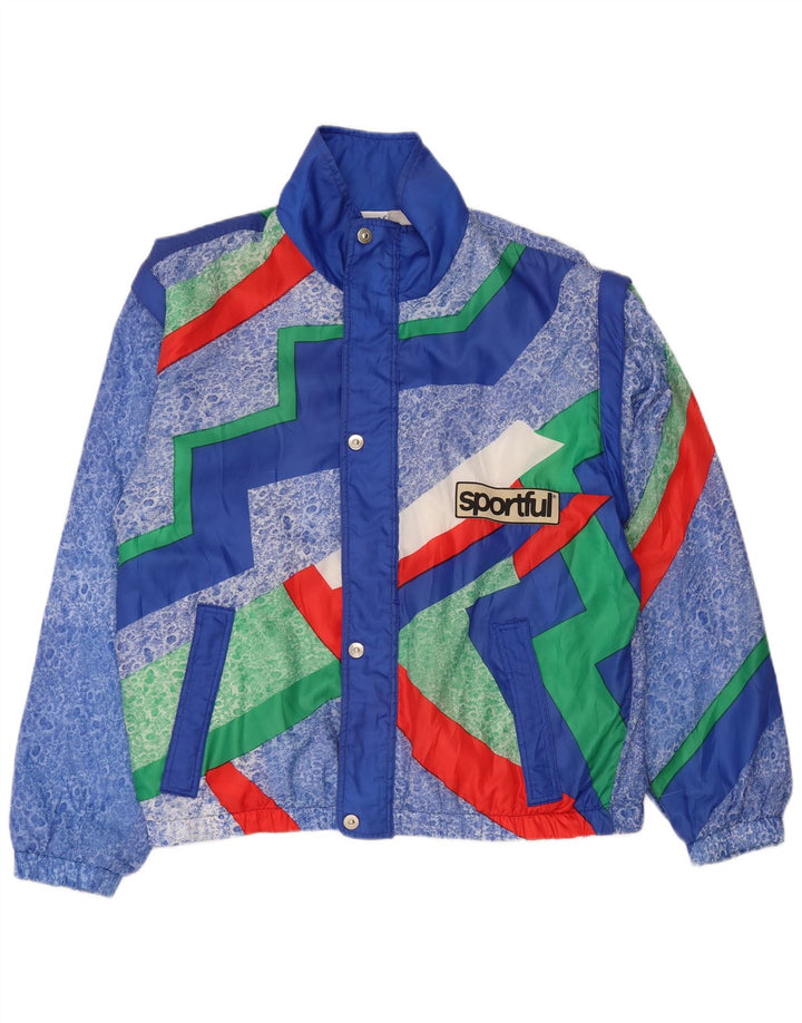Vintage męska kurtka dresowa XL niebieska geometryczna poliester