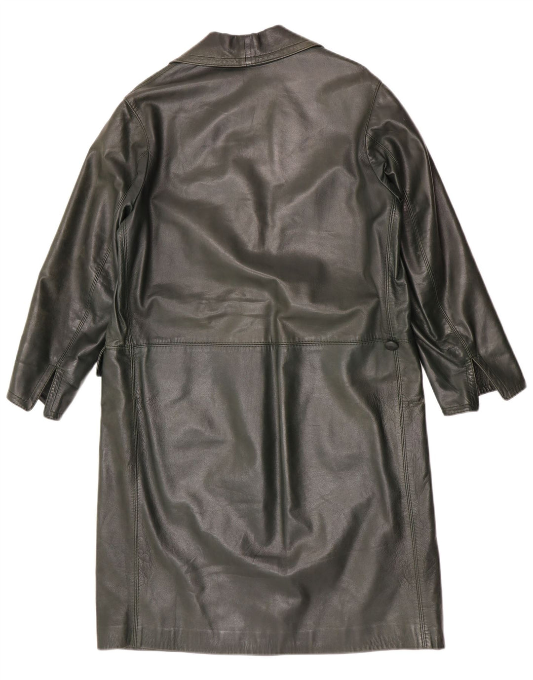 Vintage damski płaszcz skórzany UK 14 średni zielony