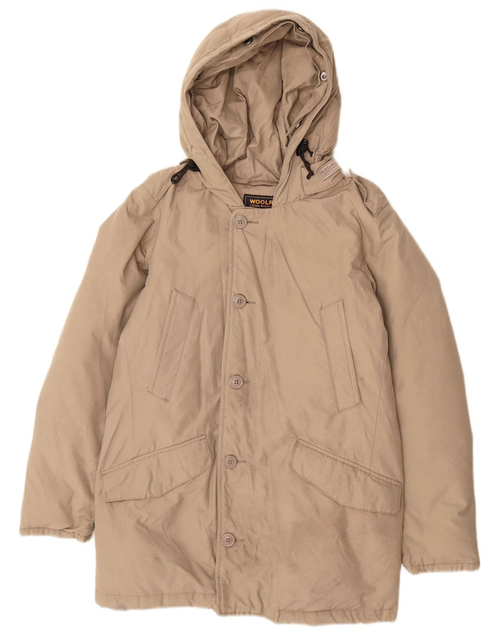 Wyściełana kurtka chłopięca z kapturem Woolrich 9-10 lat, szary nylon