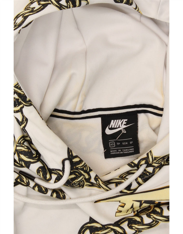 NIKE Womens Oversized Crop Abstract Pattern Hoodie Jumper UK 6 XS White Vintage Nike and Second-Hand Nike from Messina Hembry 