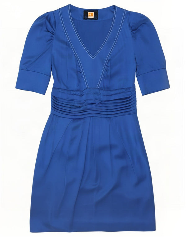 Damska sukienka płaszczowa z rękawem 3/4 Hugo Boss UK 8 Small Blue Silk