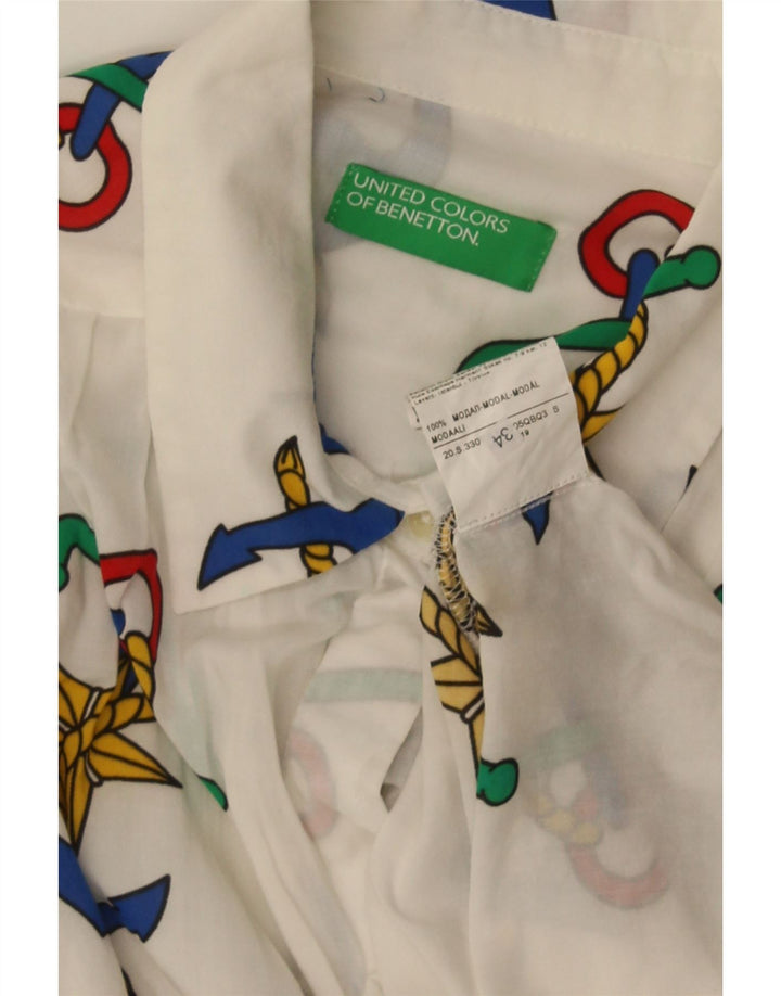 Damska koszula Benetton z abstrakcyjnym wzorem UK 16, duża, biała, modal