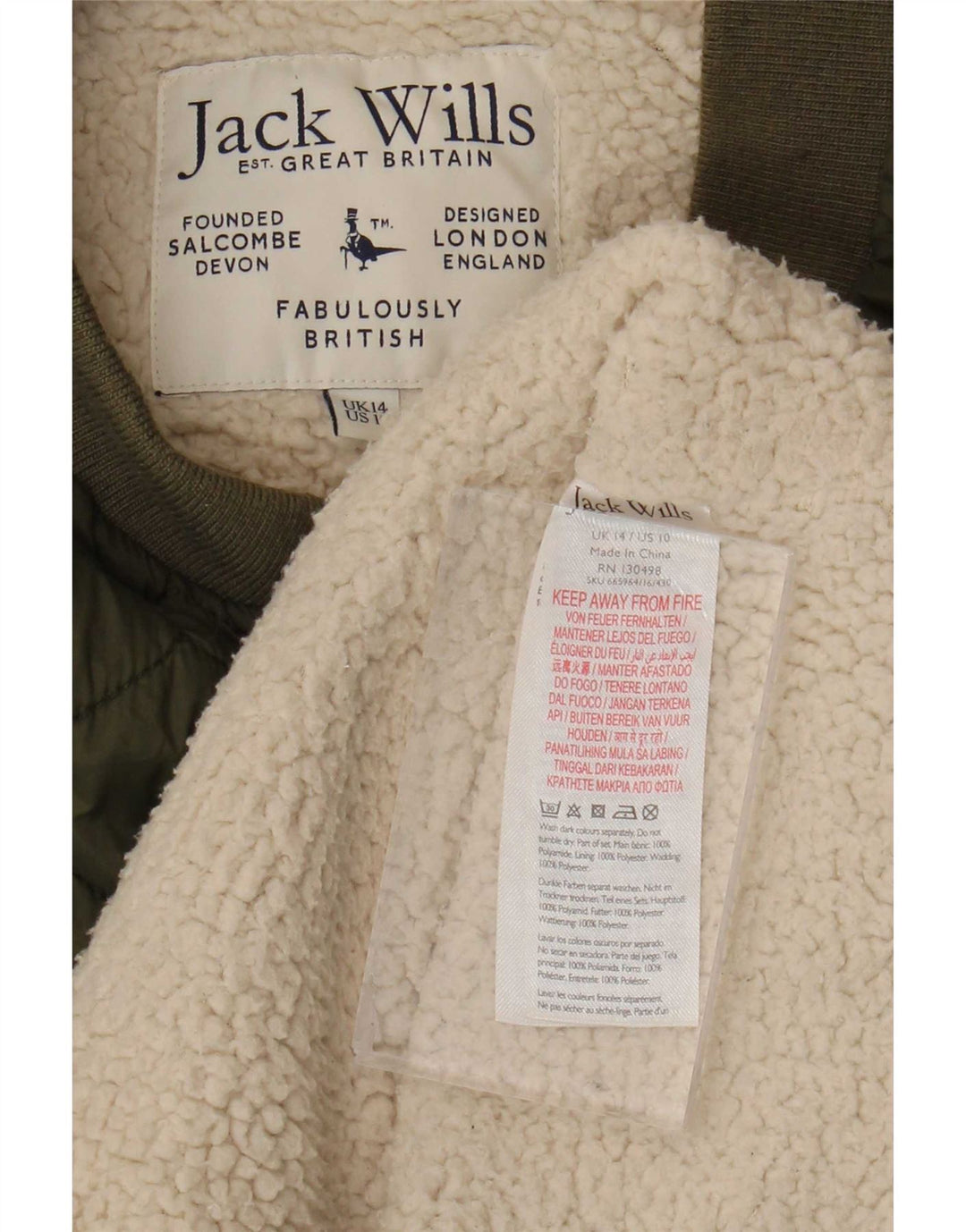 Damska pikowana kurtka Jack Wills Sherpa UK 14, duża, zielona poliamid