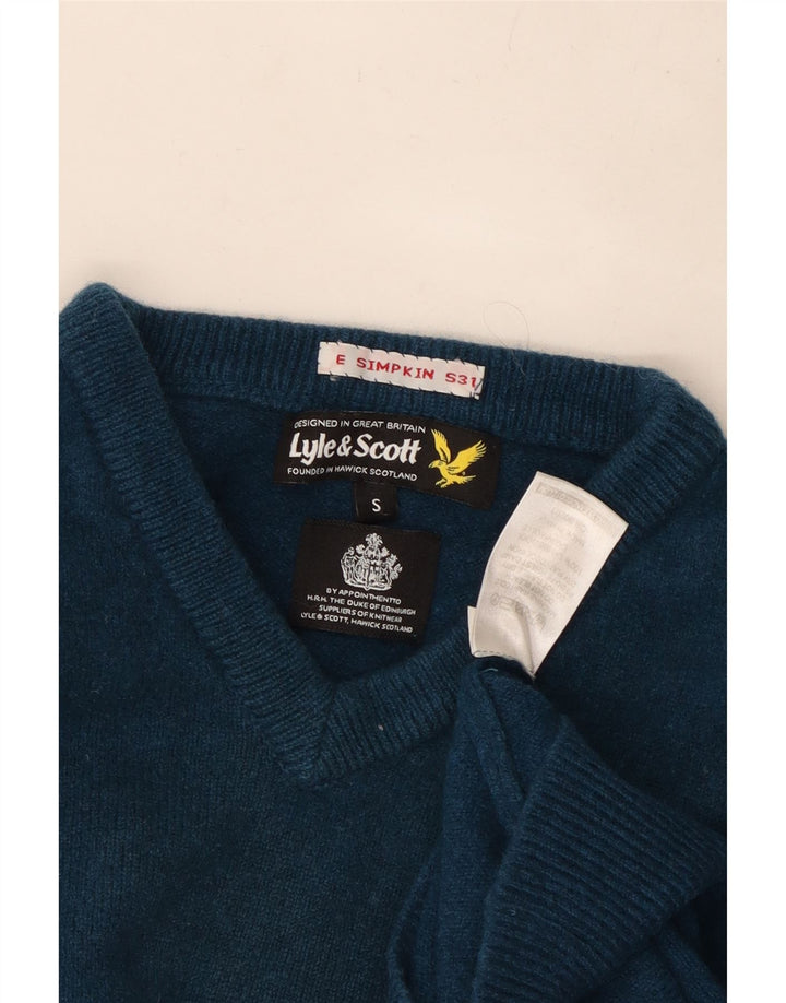 Damski sweter z dekoltem w kształcie litery V, Lyle & Scott, UK 10, mały niebieski