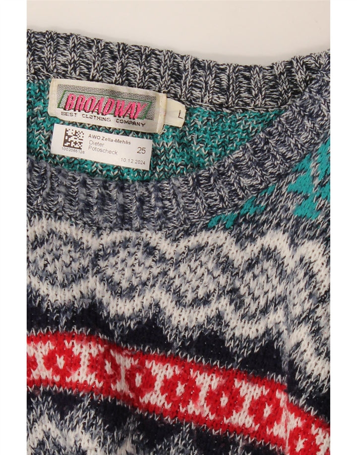 BROADWAY Męski sweter z dekoltem w łódkę, duży, wielokolorowy Fair Isle