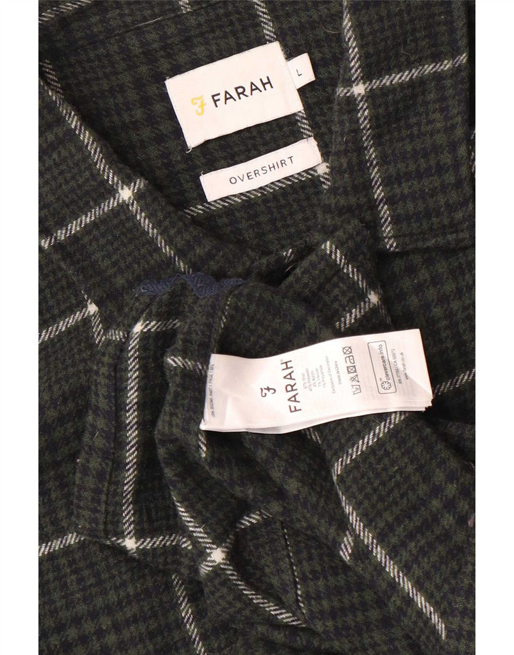 Farah Męska koszula wierzchnia flanelowa, duża, wełniana krata khaki