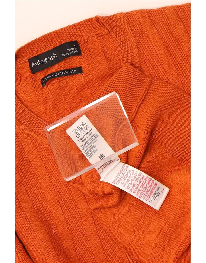 Marks & Spencer Męski sweter z okrągłym dekoltem i autografem, duży, pomarańczowy, bawełniany
