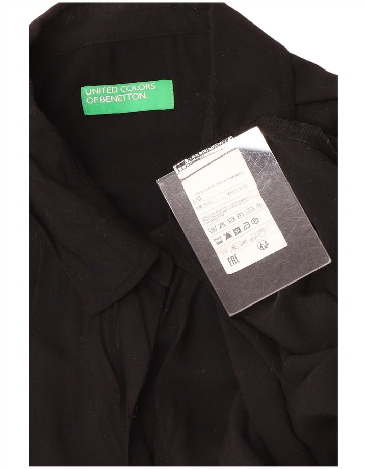 Damska bluzka koszulowa oversize Benetton UK 16, duża, czarna wiskoza